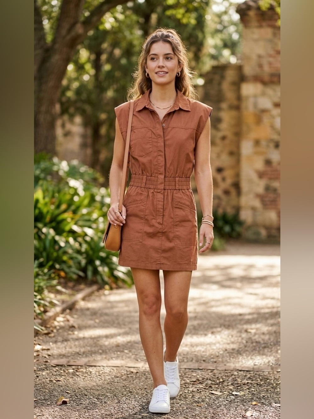 Revolve | Pistola Rosie Utility Mini Dress in Terracotta Brown Cotton - Size S